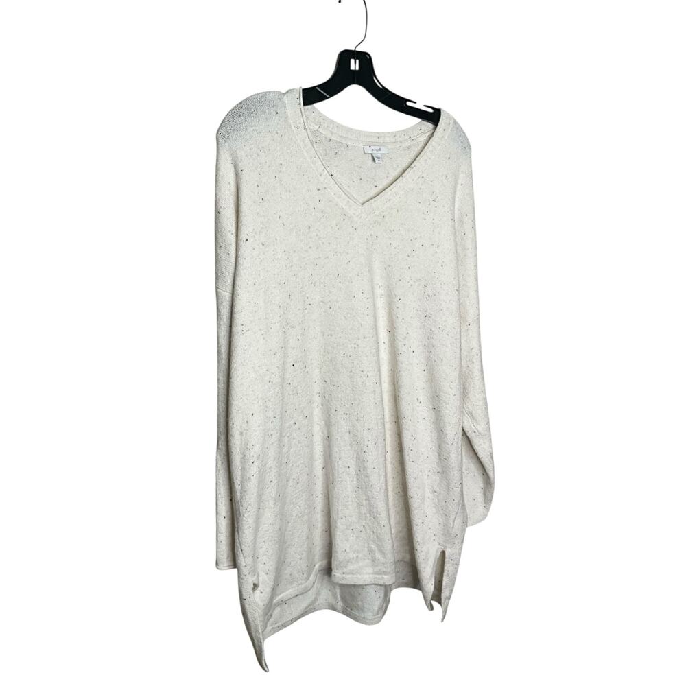 Pure Jill Tunic Sweatshirt V-Neck Pullover Cotton Blend Ivory Womens Size XL